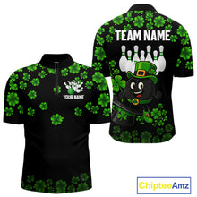 Load image into Gallery viewer, Black and Green Shamrock Funny Bowling Shirts For Men Custom St Patrick&#39;s Day Bowling Team Jersey NQS11163