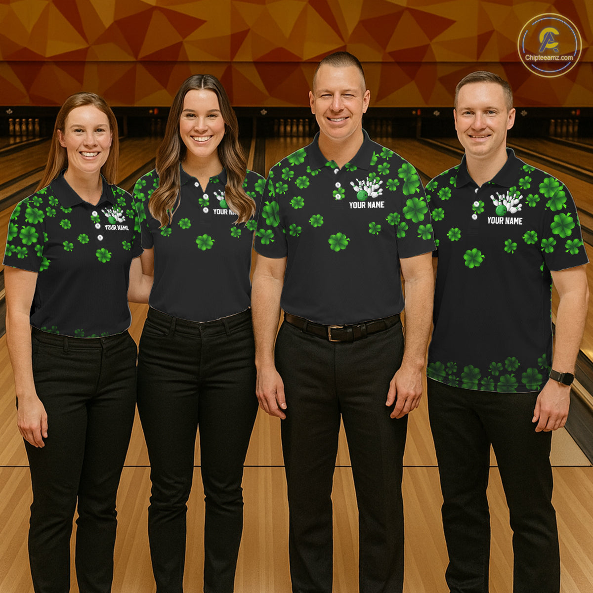 Black and Green Shamrock Funny Bowling Shirts For Men Custom St Patrick's Day Bowling Team Jersey NQS11163