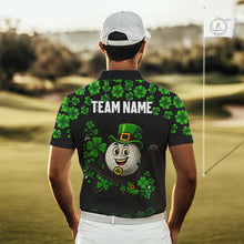 Load image into Gallery viewer, Black and Green Shamrock Funny Golf Polo Shirt For Men Custom St Patrick&#39;s Day mens golf outfit NQS11164