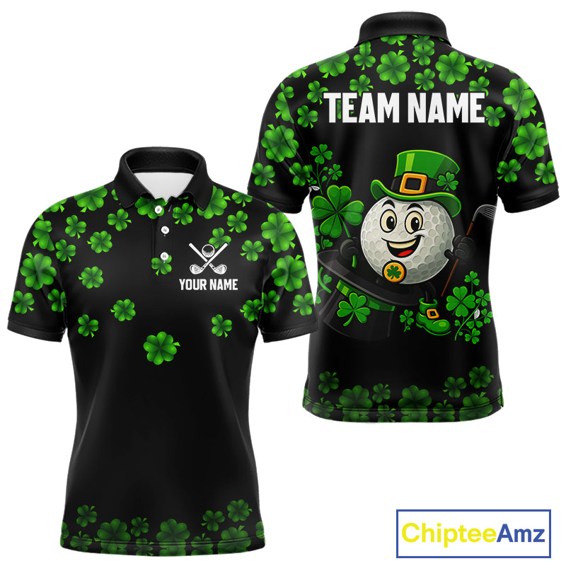 Black and Green Shamrock Funny Golf Polo Shirt For Men Custom St Patrick's Day mens golf outfit NQS11164