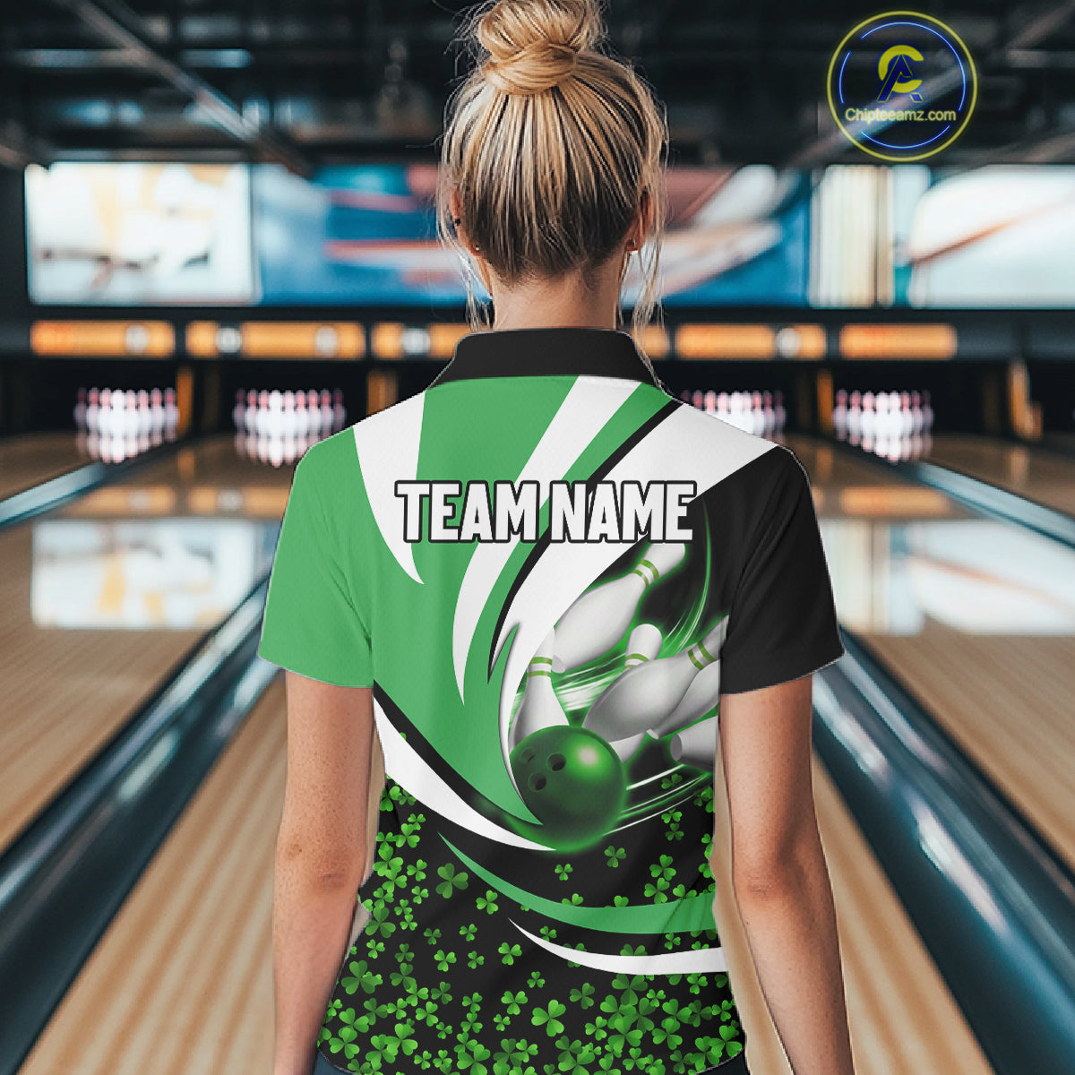 Green shamrock pattern Bowling Shirts For Women custom St Patrick's Day bowling outfits team jerseys NQS11166