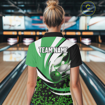 Green shamrock pattern Bowling Shirts For Women custom St Patrick's Day bowling outfits team jerseys NQS11166