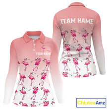 Load image into Gallery viewer, Funny Pink Flamingo Golf polo shirt for Women custom Flamingo golfer pattern golf shirts NQS11714