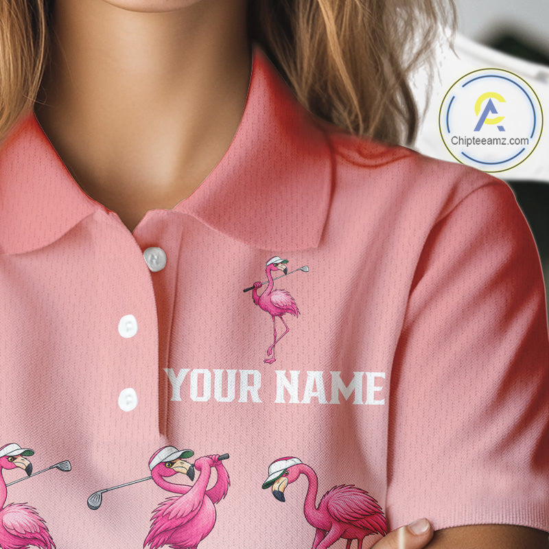 Funny Pink Flamingo Golf polo shirt for Women custom Flamingo golfer pattern golf shirts NQS11714