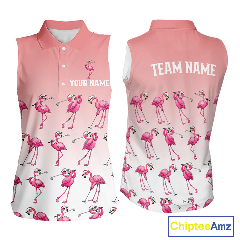 Funny Pink Flamingo Sleeveless Golf polo shirt for Women custom Flamingo golfer pattern golf shirts NQS11714
