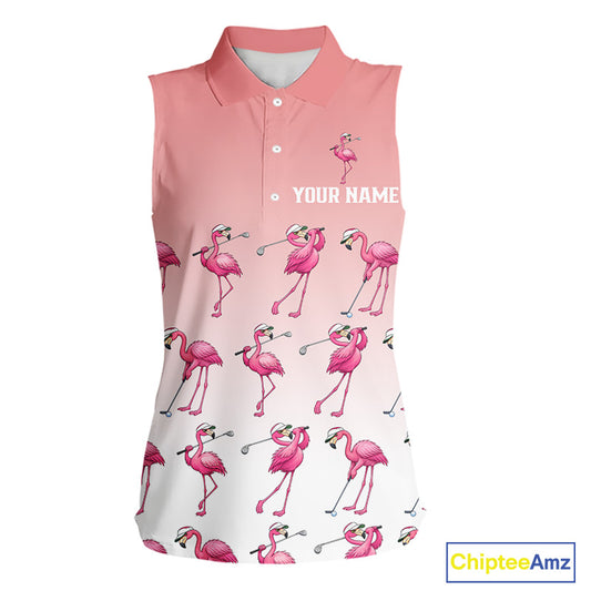 Funny Pink Flamingo Sleeveless Golf polo shirt for Women custom Flamingo golfer pattern golf shirts NQS11714