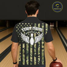 Load image into Gallery viewer, Black and Green Camo American Flag Bowling Hawaiian Shirt Custom patriotic Bowling Team shirt NQS11177