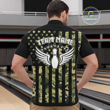 Load image into Gallery viewer, Black and Green Camo American Flag Bowling Shirts For Men Custom patriotic Bowling Team Jerseys NQS11177