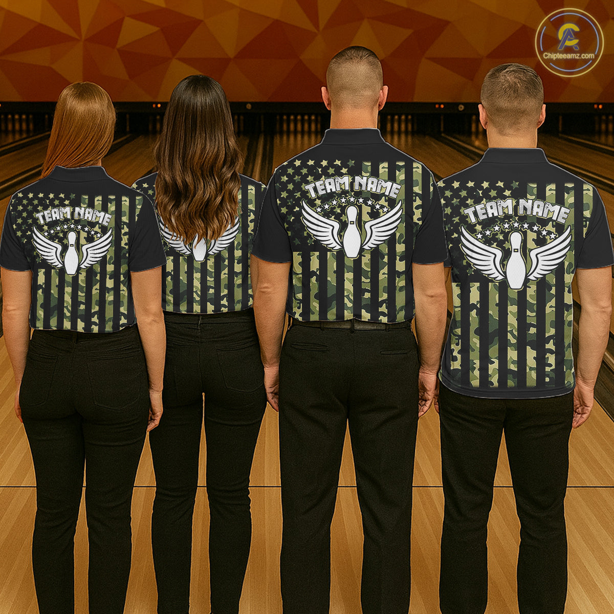 Black and Green Camo American Flag Bowling Shirts For Women Custom patriotic Bowling Team Jerseys NQS11177