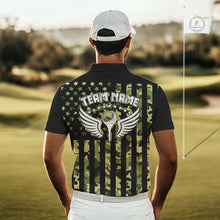 Load image into Gallery viewer, Black and Green Camo American Flag Golf Polo Shirts For Men Custom patriotic men&#39;s golf clothing NQS11178