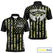 Load image into Gallery viewer, Black and Green Camo American Flag Golf Polo Shirts For Men Custom patriotic men&#39;s golf clothing NQS11178