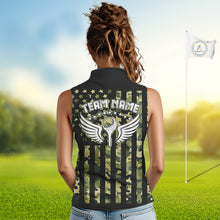 Load image into Gallery viewer, Black and Green Camo American Flag Sleeveless Polo Shirts Custom patriotic ladies&#39;s golf clothing NQS11178