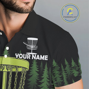 Black and Green Forest Disc Golf basket Mens Disc golf polo shirts Custom team disc golf attire NQS10801