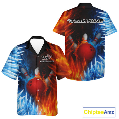 Fire and Ice Pattern Bowling Hawaiian Shirts Custom Flame Team Bowling Jerseys NQS11184