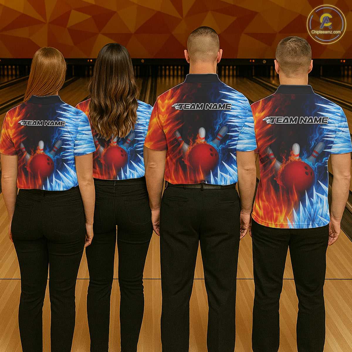 Fire and Ice Pattern Bowling Polo, Quarter Zip Shirts For Men Custom Flame Team Bowling Jerseys NQS11184