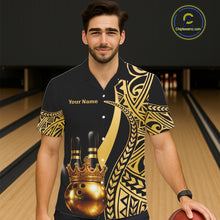 Load image into Gallery viewer, Black and Gold crown Bowling ball pins Hawaiian Shirts Custom Bowling Team jerseys NQS11592