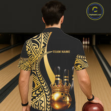 Load image into Gallery viewer, Black and Gold crown Bowling ball pins Hawaiian Shirts Custom Bowling Team jerseys NQS11592