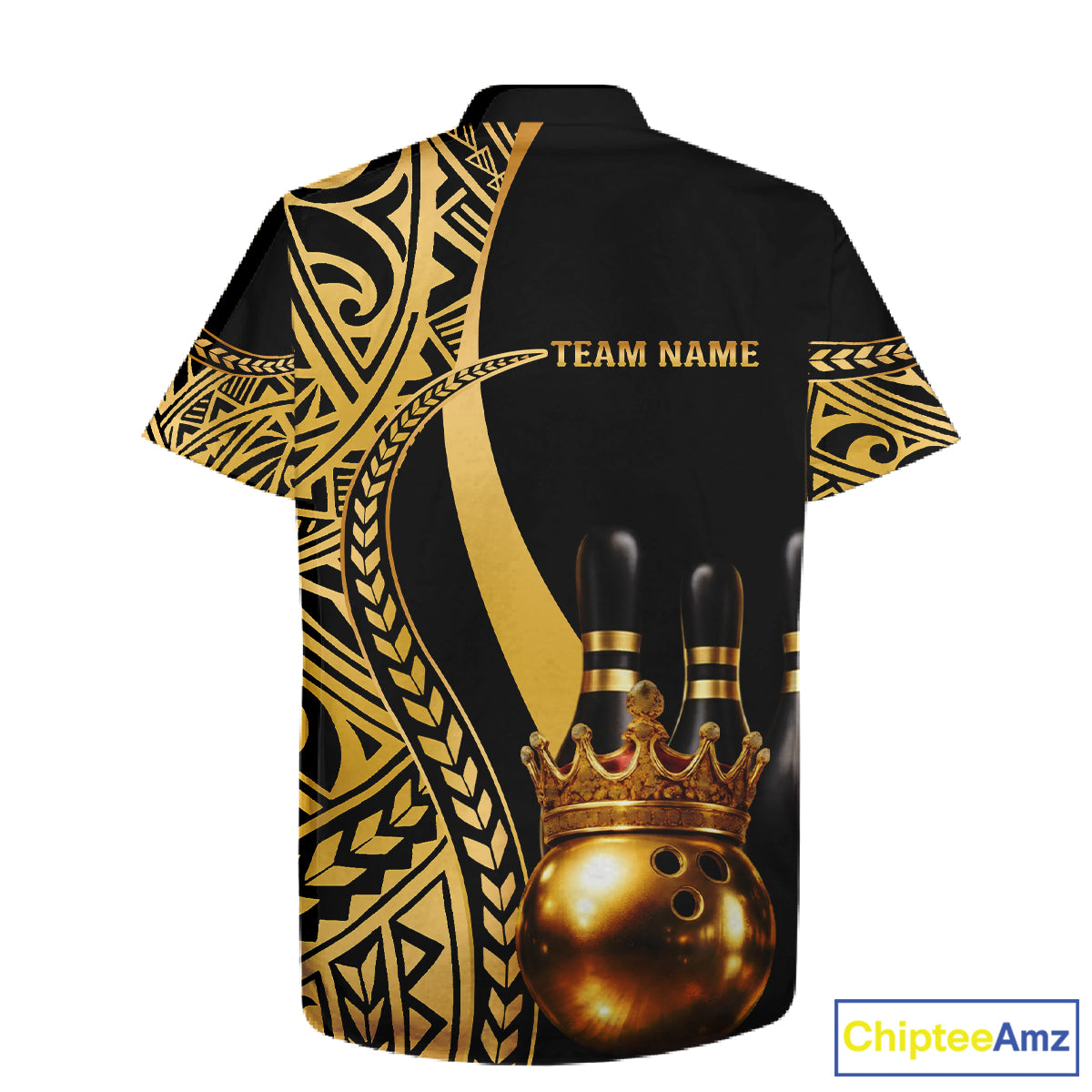 Black and Gold crown Bowling ball pins Hawaiian Shirts Custom Bowling Team jerseys NQS11592
