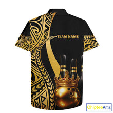 Load image into Gallery viewer, Black and Gold crown Bowling ball pins Hawaiian Shirts Custom Bowling Team jerseys NQS11592