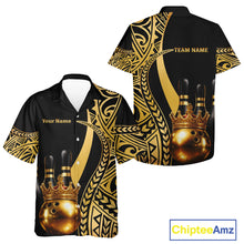 Load image into Gallery viewer, Black and Gold crown Bowling ball pins Hawaiian Shirts Custom Bowling Team jerseys NQS11592