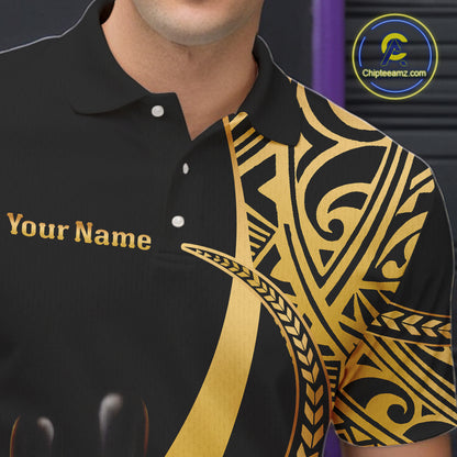 Black and Gold crown Bowling ball pins Polo, Quarter Zip Shirts for Men Custom Bowling Team jerseys NQS11592