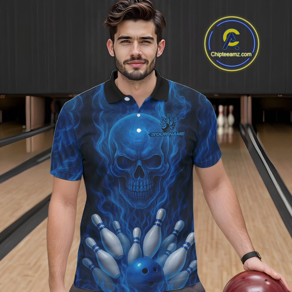 Blue Smoke Flame Skull Bowling shirts for Men custom Bowling Team Jersey, Gift For Bowler NQS10810