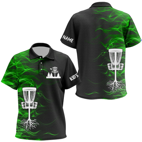 Green smoke black Kid disc golf polo Shirts custom team disc golf basket Kids frisbee golf jerseys NQS8941