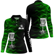 Load image into Gallery viewer, Green smoke black Women disc golf polo shirts custom team disc golf basket best ladies disc golf wears NQS8941