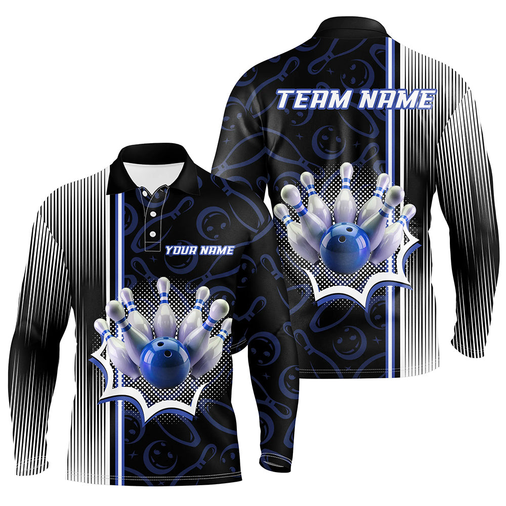 Blue Bowling Camo Custom Bowling Shirts For Men Bowling League Jerseys Bowler Outfit NQS8417