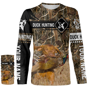 Pheasant Hunting with Vizsla dog waterfowl camo Shirts, Personalized Duck Hunting Gifts FSD3728