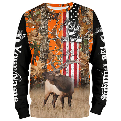 Elk Hunting American Flag Patriotic Custom Name All over print Shirts, Gifts idea for Elk Hunter FSD3077