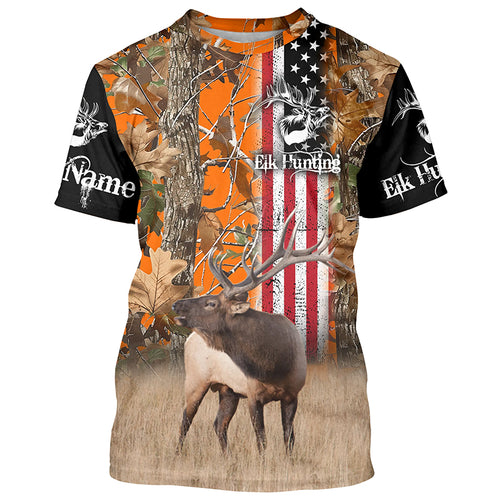 Elk Hunting American Flag Patriotic Custom Name All over print Shirts, Gifts idea for Elk Hunter FSD3077