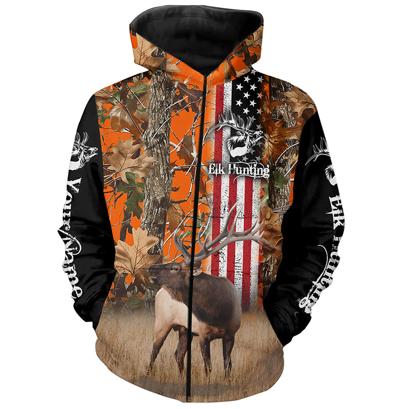 Elk Hunting American Flag Patriotic Custom Name All over print Shirts, Gifts idea for Elk Hunter FSD3077