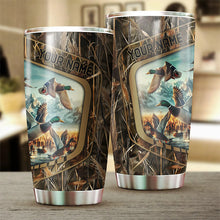 Load image into Gallery viewer, Duck Hunting Waterfowl Camo Custom name Stainless Steel Tumbler Cup - Duck Hunting Gifts Ideas FSD451