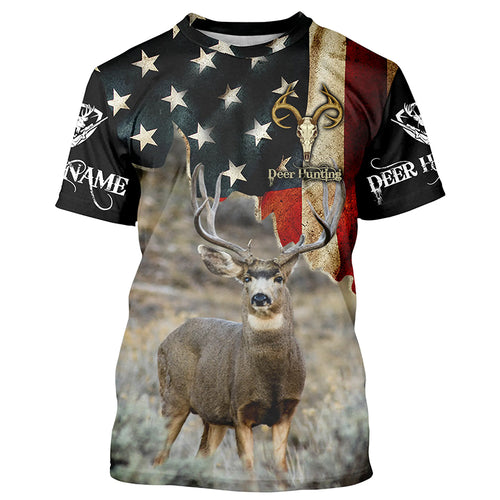 Mule Deer Hunting American flag custom Name Patriotic Hunting Shirts, Personalized Gifts for Hunter FSD1