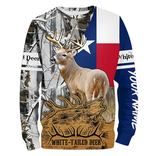 Whitetail Deer Hunting Texas flag Camo custom Name Hunting Shirts, Personalized Gifts for Hunter FSD10