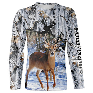 Deer Hunting Winter Snow Camo Custom Name Shirts for Men, Personalized Deer Hunting Gifts FSD15