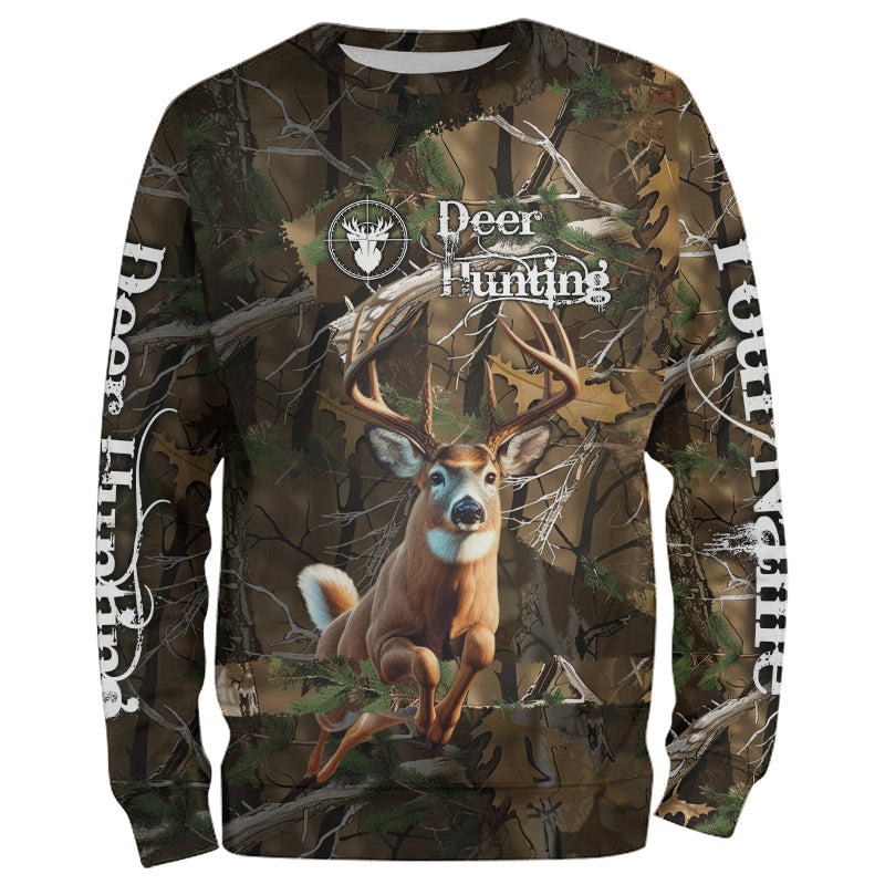 Whitetail Deer Hunting Custom Name Camo Shirt, Deer Hunting Clothing, Camouflage Deer Shirts FSD2385