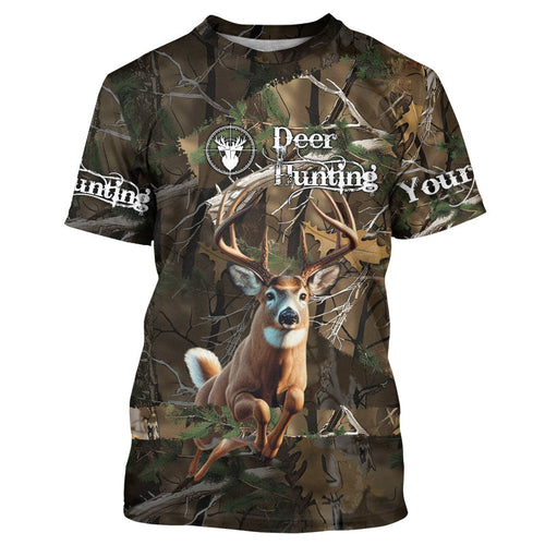 Whitetail Deer Hunting Custom Name Camo Shirt, Deer Hunting Clothing, Camouflage Deer Shirts FSD2385