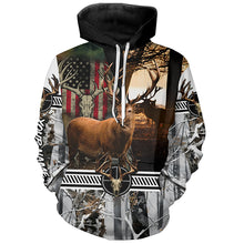 Load image into Gallery viewer, Red Deer stag hunting American flag winter camo custom name Shirt for Hunter, Deer hunting gift FSD24