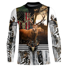 Load image into Gallery viewer, Red Deer stag hunting American flag winter camo custom name Shirt for Hunter, Deer hunting gift FSD24