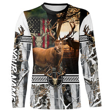 Load image into Gallery viewer, Red Deer stag hunting American flag winter camo custom name Shirt for Hunter, Deer hunting gift FSD24
