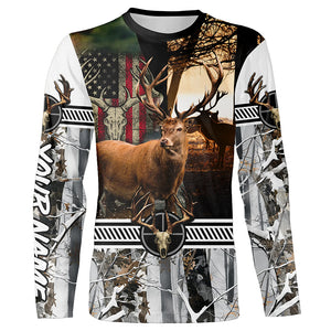 Red Deer stag hunting American flag winter camo custom name Shirt for Hunter, Deer hunting gift FSD24