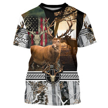 Load image into Gallery viewer, Red Deer stag hunting American flag winter camo custom name Shirt for Hunter, Deer hunting gift FSD24