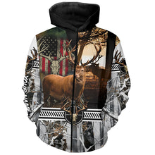 Load image into Gallery viewer, Red Deer stag hunting American flag winter camo custom name Shirt for Hunter, Deer hunting gift FSD24