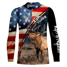 Load image into Gallery viewer, American flag Elk Hunting Shirts for Men, Custom Name Patriotic Elk Hunting Shirts FSD3007