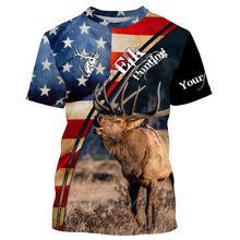 Load image into Gallery viewer, American flag Elk Hunting Shirts for Men, Custom Name Patriotic Elk Hunting Shirts FSD3007