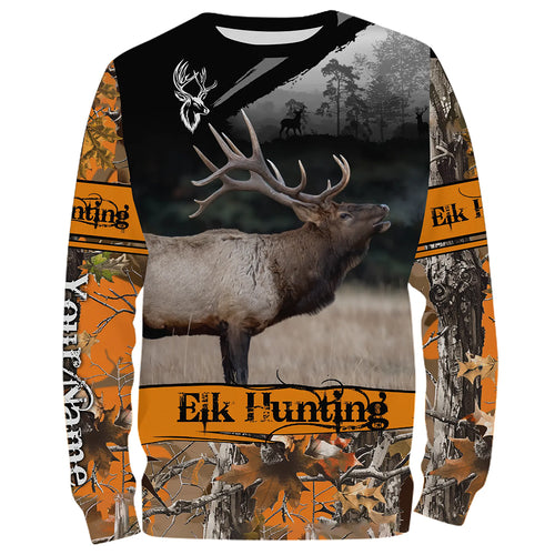 Elk hunting orange camouflage custom name shirts for hunters, Personalized elk hunting gifts FSD51