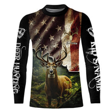 Load image into Gallery viewer, White-tailed Deer hunting American flag custom name Patriotic hunting Shirts, Hunting Gifts for hunters FSD2