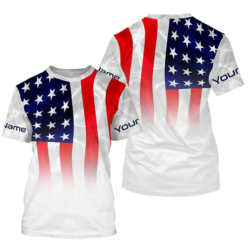 American flag Performance Shirts, Custom Name US Fishing water wave UV Protection shirts for Fisherman FSD4054